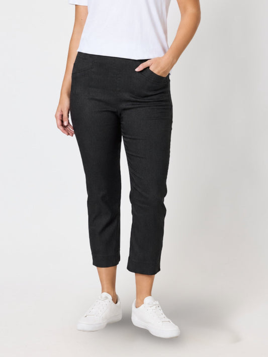 Image of a model wearing Pants. Product name - Zara Stretch Pant Charcoal in Charcoal colour by brand - Threadz