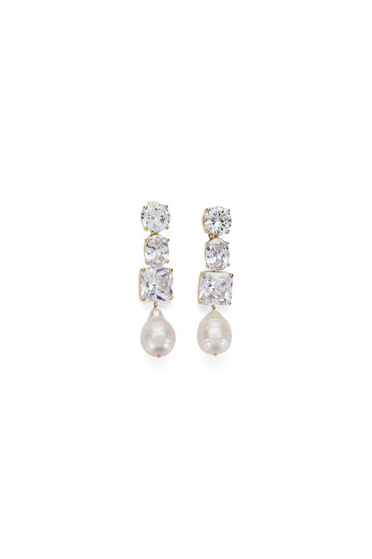 Image of Earrings. Productname: Diamante Pearl Large Earrings in Gold colour by brand - Manning Cartell