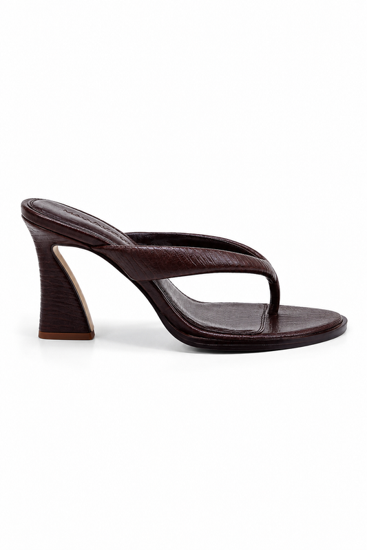 Image of Shoes. Product name - Fine Finisher Thong Heel in Chocolate colour by brand - MANNING CARTELL