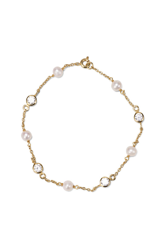 Pearl & Diamante Bracelet (Gold)