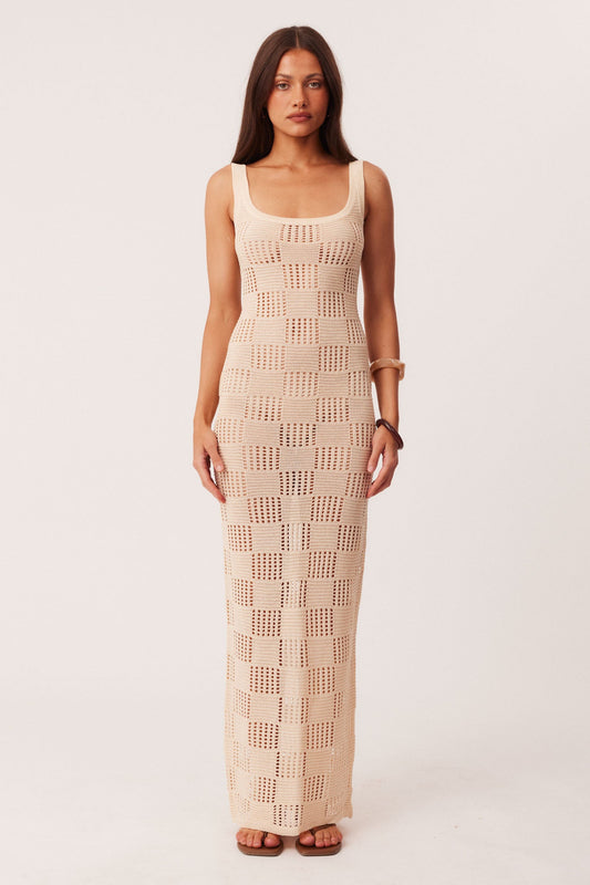 Image of Dresses. Productname: SNDYS BREANNA SHIMMER MAXI DRESS in Cream colour by brand - SNDYS