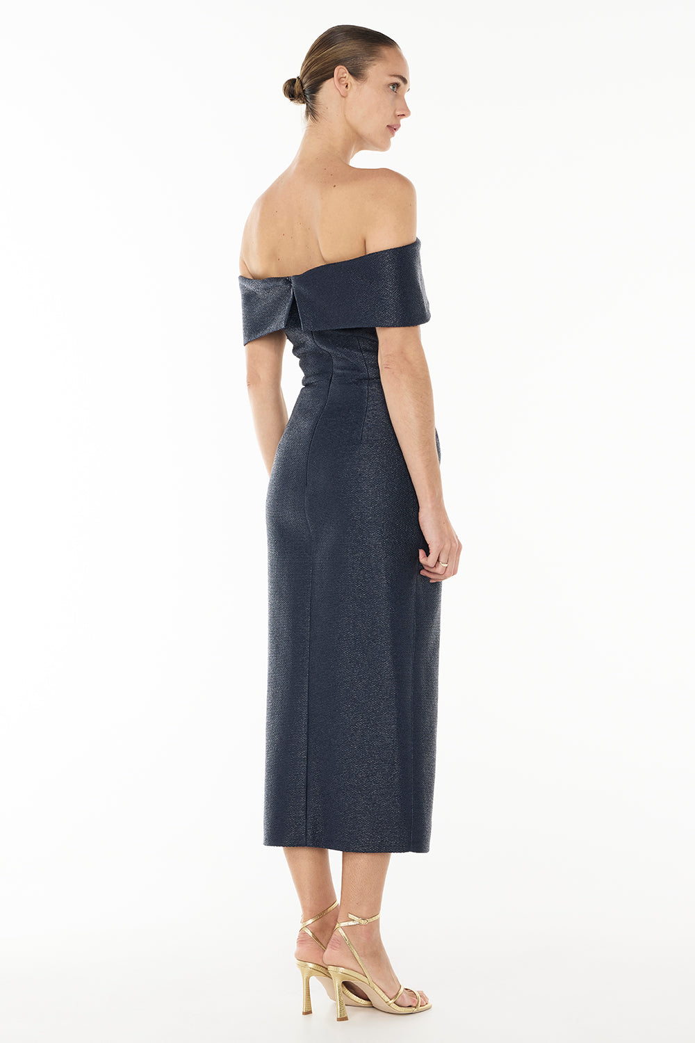 Micro Weave Off Shoulder Dress (French Navy)