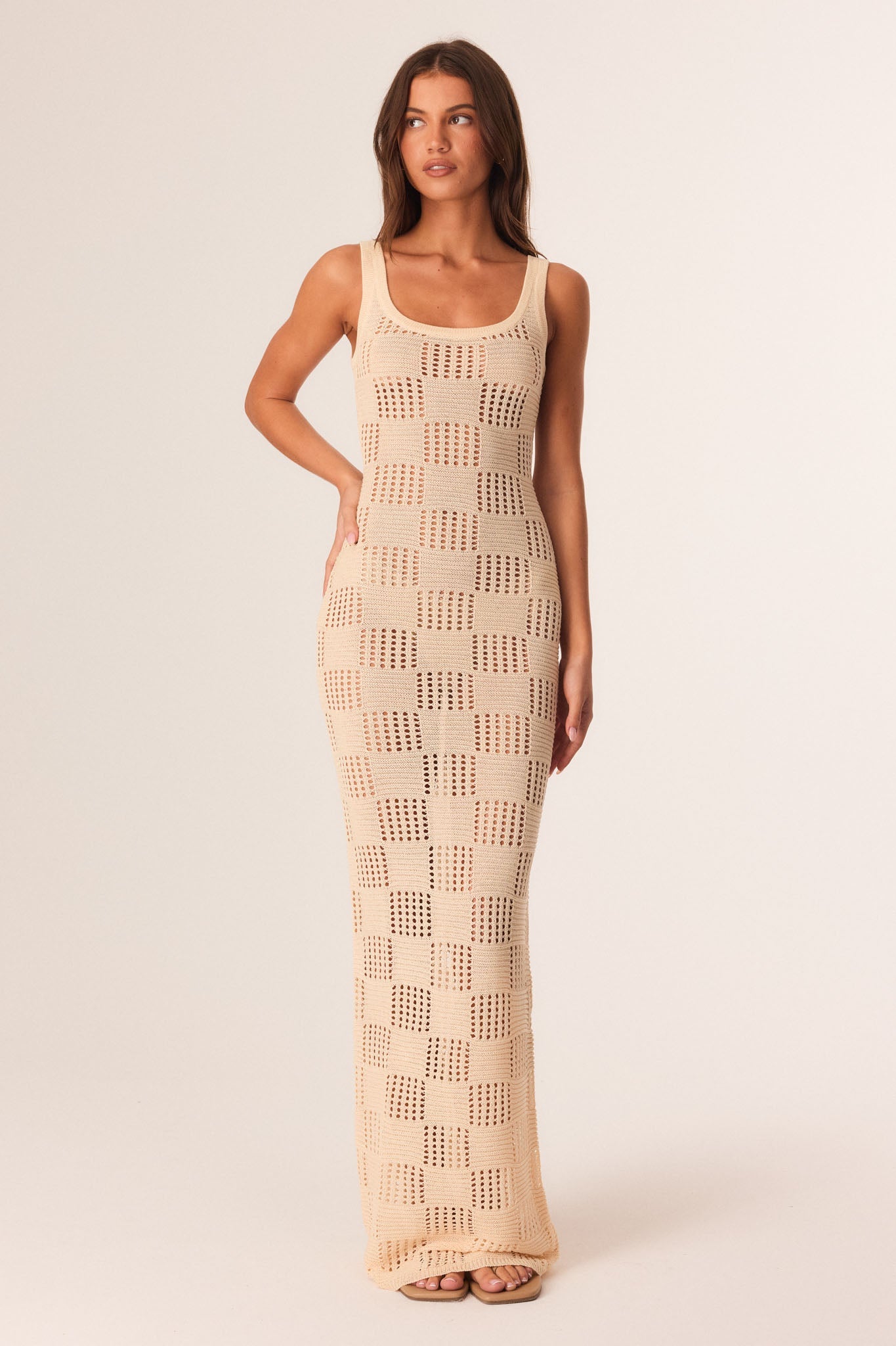 Image of Dresses. Productname: SNDYS BREANNA SHIMMER MAXI DRESS in Cream colour by brand - SNDYS