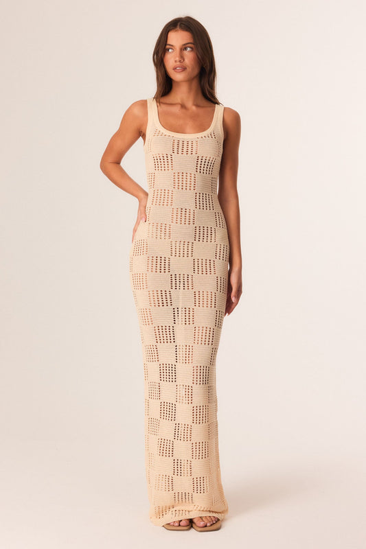 Image of Dresses. Productname: SNDYS BREANNA SHIMMER MAXI DRESS in Cream colour by brand - SNDYS