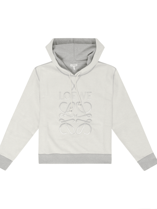 Image of a model wearing Outerwear. Productname: LOEWE Anagram Hoodie in Grey colour by brand - LOEWE