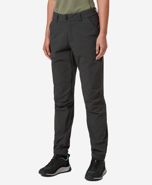 Image of a model wearing Pants. Product name - W BRONA SOFTSHELL PANT, Ebony in Ebony colour by brand - Helly Hansen