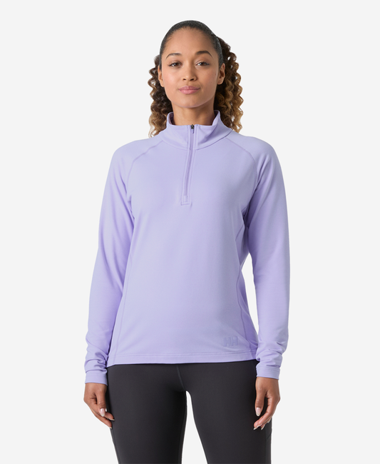 Image of a model wearing Outerwear. Product name - W TYRI KNIT 1/2 ZIP, Bright Lavender in Bright Lavender colour by brand - Helly Hansen