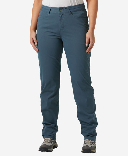 Image of a model wearing Pants. Product name - W HOLMEN 5 POCKET PANT, Alpine Frost in Alpine Frost colour by brand - Helly Hansen