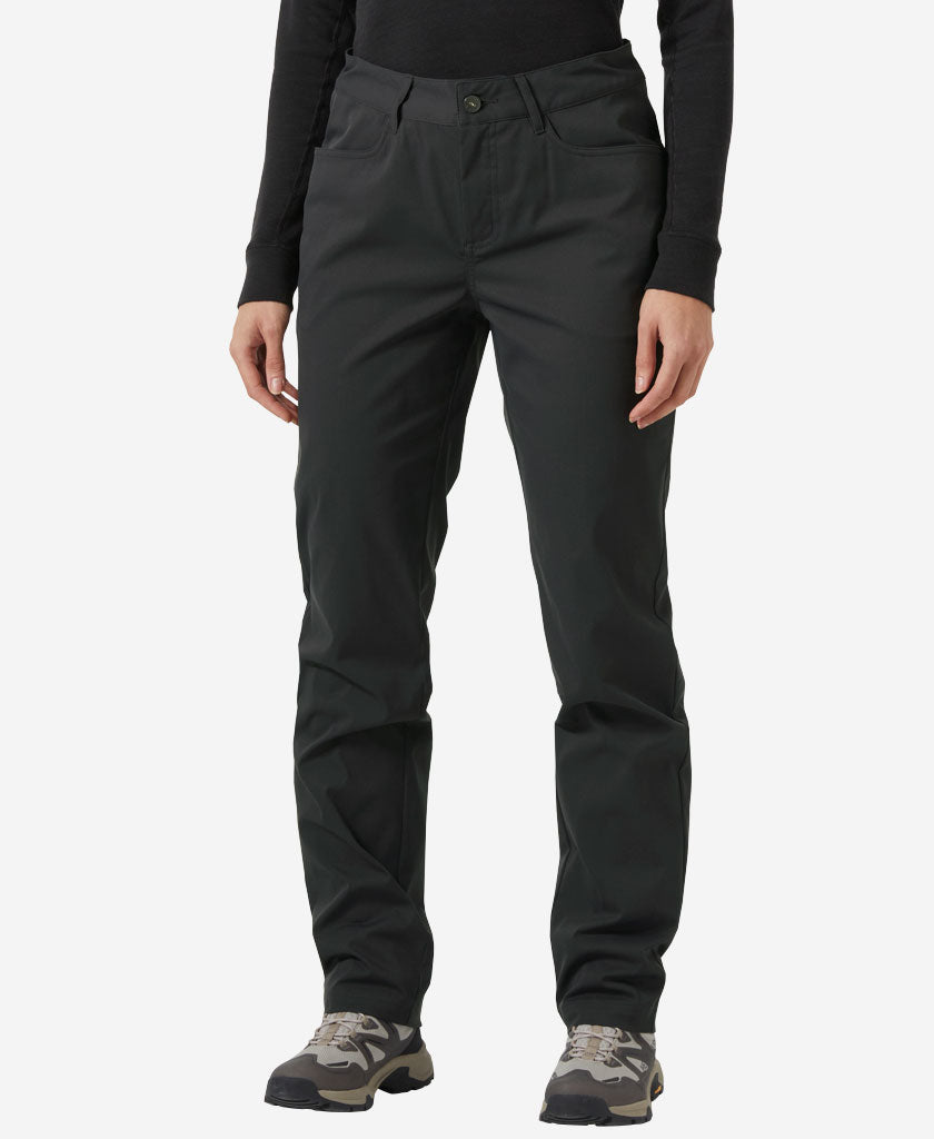 Image of a model wearing Pants. Product name - W HOLMEN 5 POCKET PANT, Ebony in Ebony colour by brand - Helly Hansen