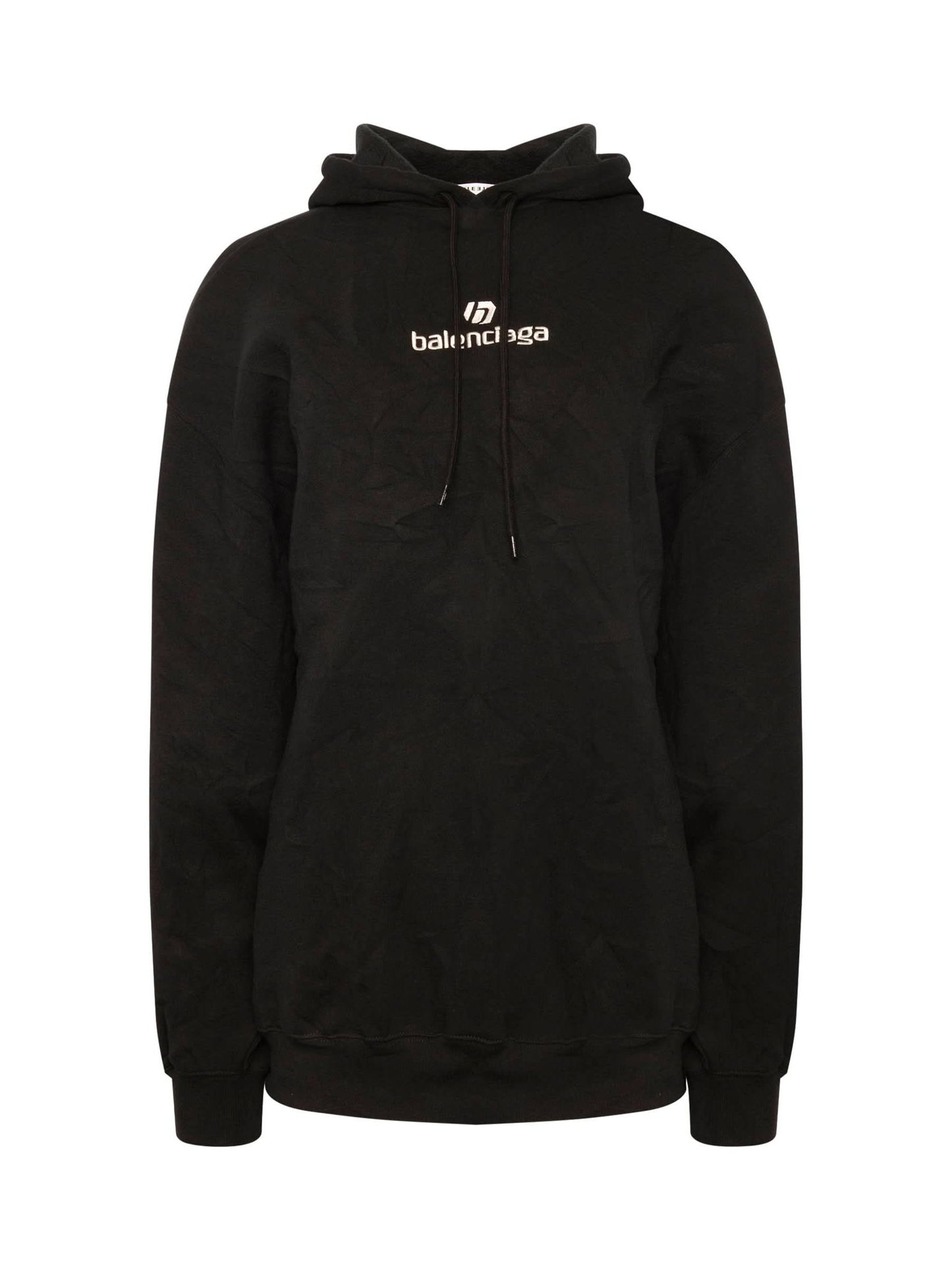 Image of a model wearing Outerwear. Productname: BALENCIAGA Sponsor Logo Hoodie in Black colour by brand - BALENCIAGA