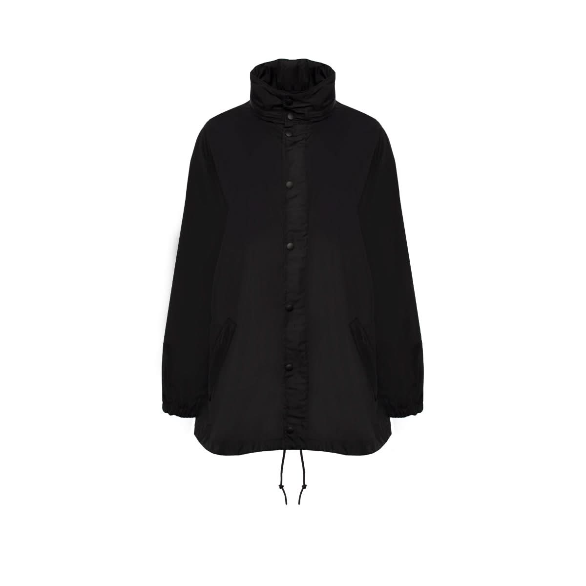 Image of Coats & Jackets. Productname: BALENCIAGA Oversize Logo Nylon Windbreaker in BLACK colour by brand - BALENCIAGA