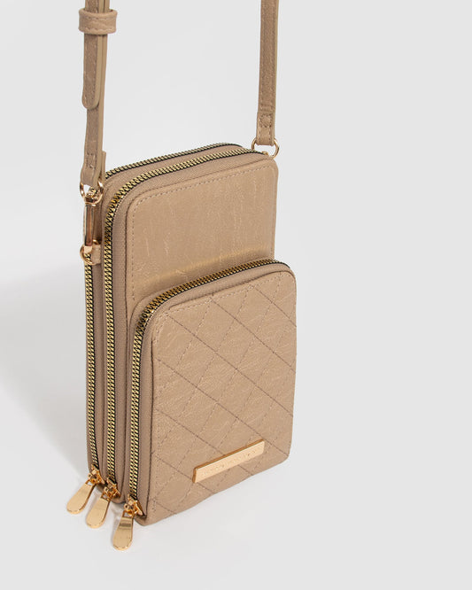 Image of Bags. Productname: Colette Taupe Koni Phone Crossbody Bag in Taupe colour by brand - Colette