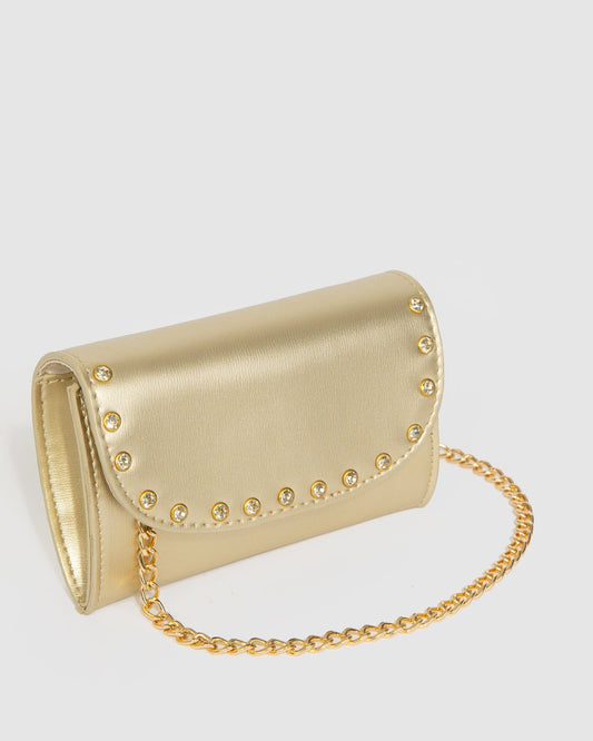Image of Clutch Bags. Productname: Colette Gold Kids Diamonte Clutch Bag in Gold colour by brand - Colette