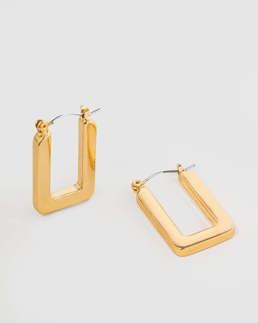 Colette Rounded Regtangle Hoop Earrings (Gold)