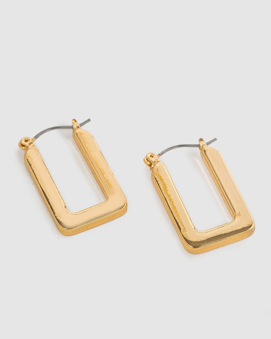 Image of Earrings. Productname: Colette Gold Rounded Regtangle Hoop Earrings in Gold colour by brand - Colette