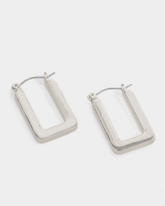Image of Earrings. Productname: Colette Silver Rounded Regtangle Hoop Earrings in Silver colour by brand - Colette