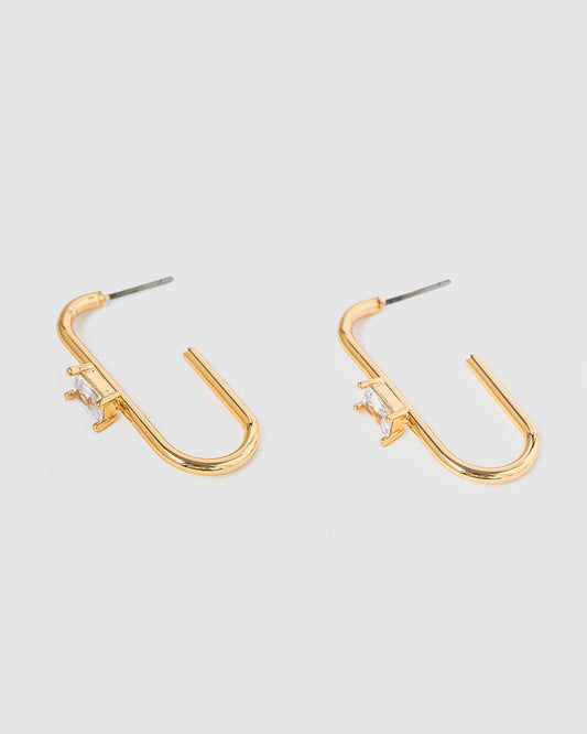 Image of Earrings. Productname: Colette Gold Rounded Hoop Crystal Earrings in Gold colour by brand - Colette