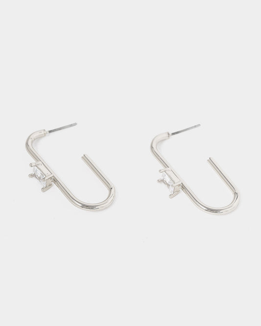 Image of Earrings. Productname: Colette Silver Rounded Hoop Crystal Earrings in Silver colour by brand - Colette