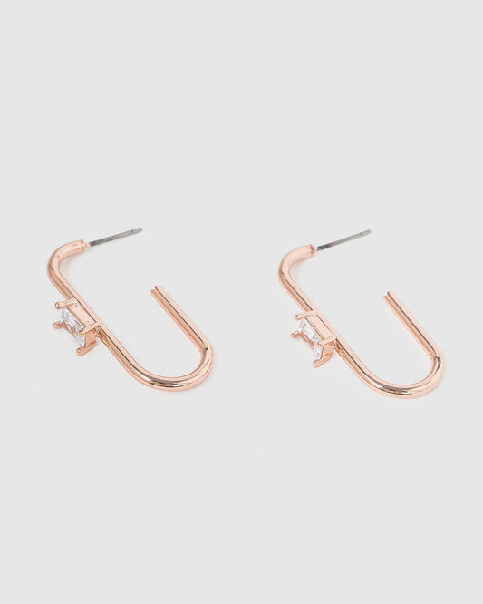 Image of Earrings. Productname: Colette Rose Gold Rounded Hoop Crystal Earrings in Rose Gold colour by brand - Colette