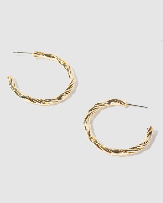 Image of Earrings. Productname: Colette Gold Thin Line Detail Hoop Earrings in Gold colour by brand - Colette