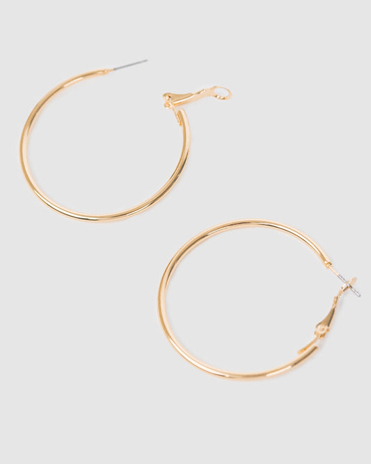 Image of Earrings. Productname: Colette Gold Fine Hoop Earrings 40mm in Gold colour by brand - Colette