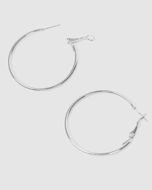 Image of Earrings. Productname: Colette Silver Fine Hoop Earrings 40mm in Silver colour by brand - Colette