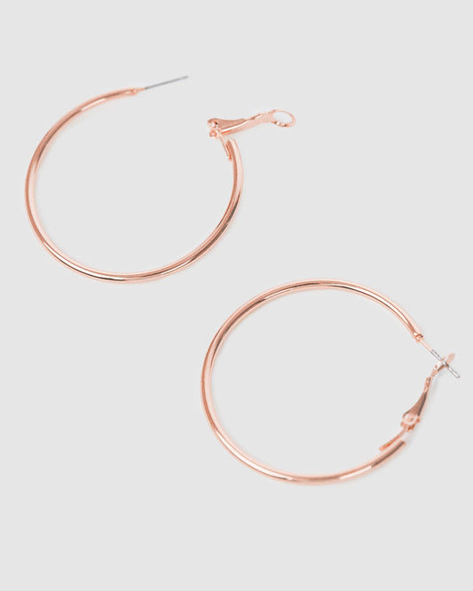 Image of Earrings. Productname: Colette Rose Gold Fine Hoop Earrings 40mm in Rose Gold colour by brand - Colette