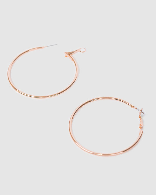 Image of Earrings. Productname: Colette Rose Gold Fine Hoop Earrings 50mm in Rose Gold colour by brand - Colette