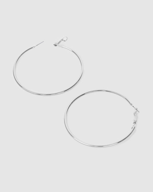 Image of Earrings. Productname: Colette Silver Fine Hoop Earrings 60mm in Silver colour by brand - Colette