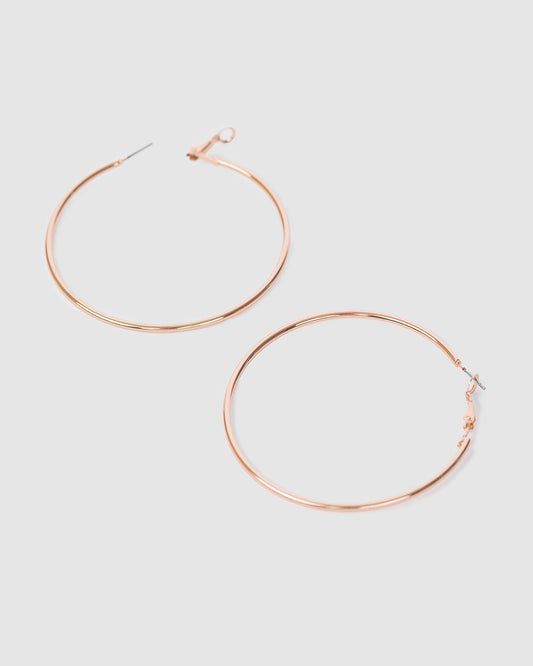 Image of Earrings. Productname: Colette Rose Gold Fine Hoops Earrings 60mm in Rose Gold colour by brand - Colette