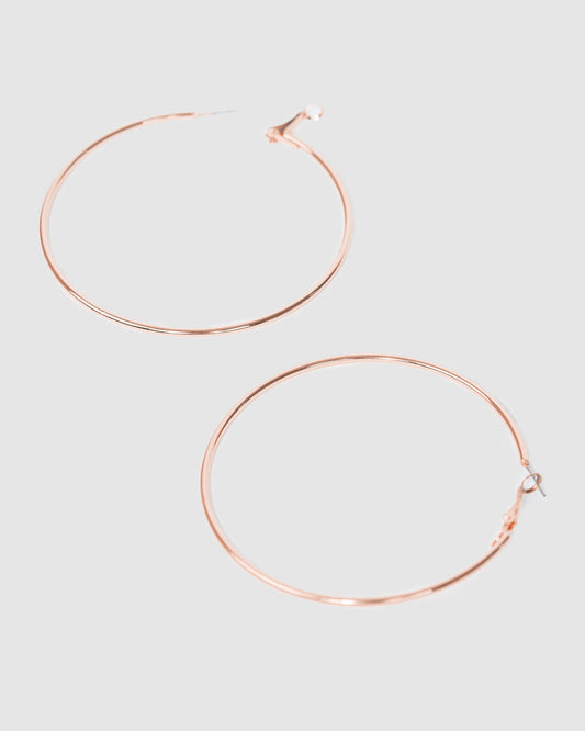 Image of Earrings. Productname: Colette Rose Gold Fine Hoop Earrings 70mm in Rose Gold colour by brand - Colette
