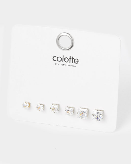 Colette Pack Square Stud Earrings (Silver)