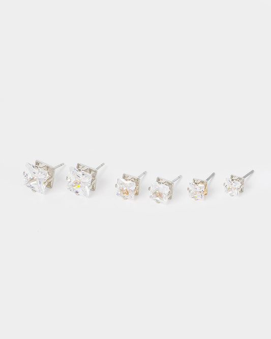 Image of Earrings. Productname: Colette Silver Pack Square Stud Earrings in Silver colour by brand - Colette