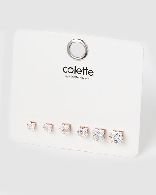 Colette Pack Square Stud Earrings (Rose Gold)