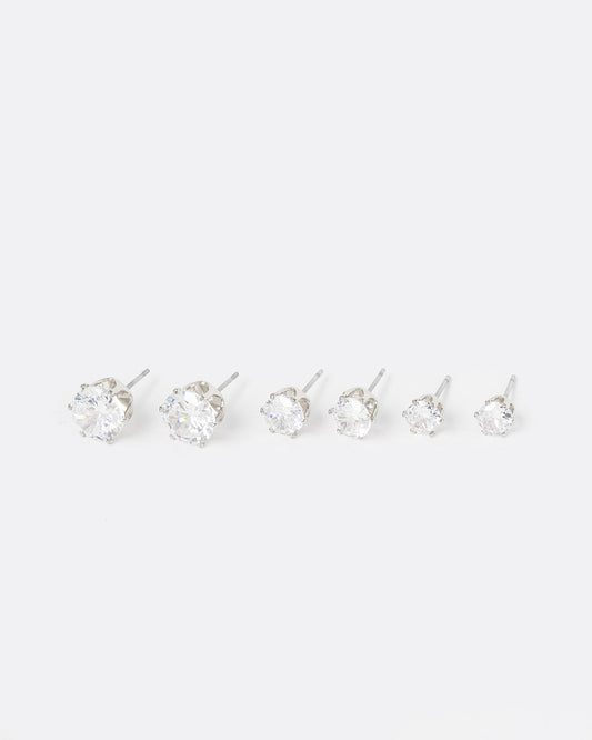 Colette 3 Pack Round Stud Earrings (Silver)