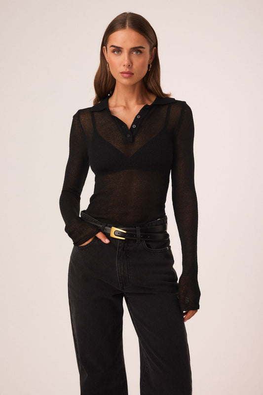 Image of a model wearing Tops. Productname: SNDYS NOVA TOP in Black colour by brand - SNDYS