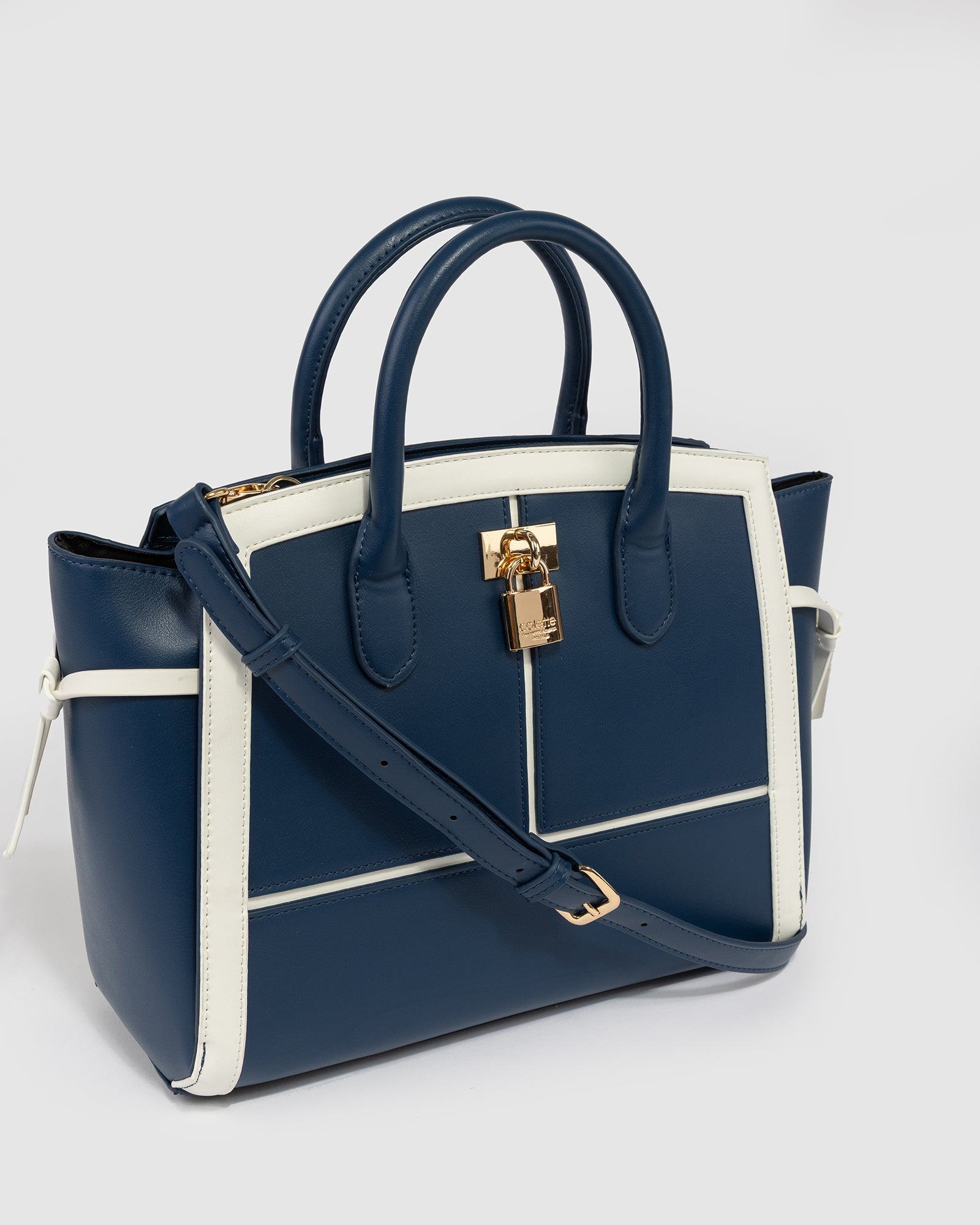 Image of Tote Bags. Productname: Blue Elora Lock Tote in Blue colour by brand - Colette by Colette Hayman
