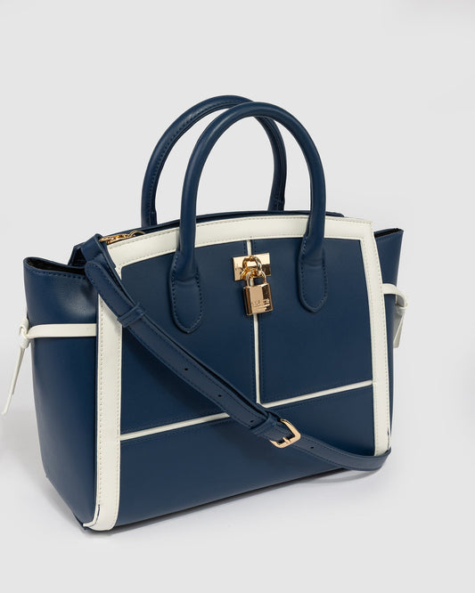 Image of Tote Bags. Productname: Blue Elora Lock Tote in Blue colour by brand - Colette by Colette Hayman