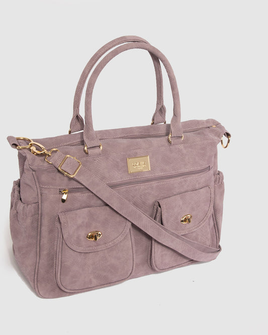 Image of Bags. Productname: Colette Purple Double Pocket Baby Tote in Purple colour by brand - Colette
