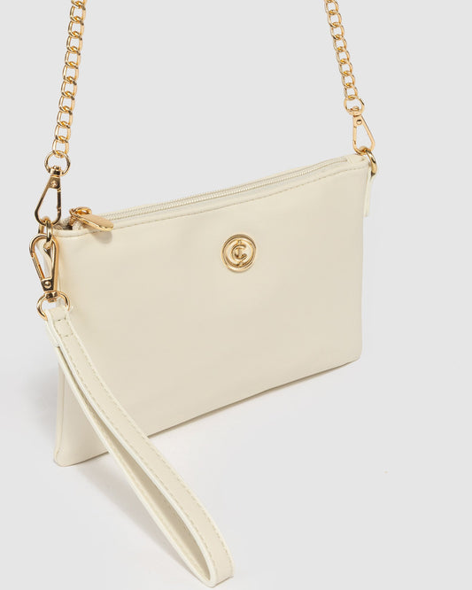 Image of Bags. Productname: Ivory Peta Chain Crossbody in Ivory colour by brand - Colette by Colette Hayman