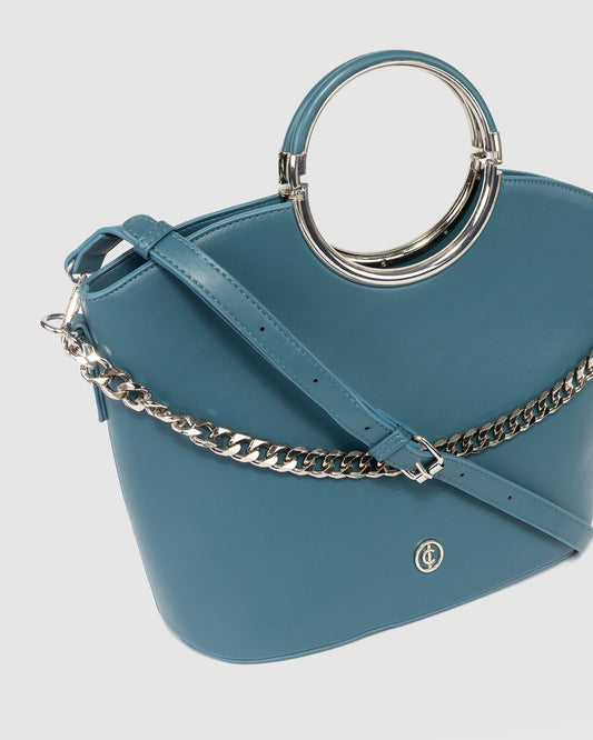 Image of Tote Bags. Product name - Teal Sabrina Ring Tote Bag in Teal colour by brand - Colette by Colette Hayman