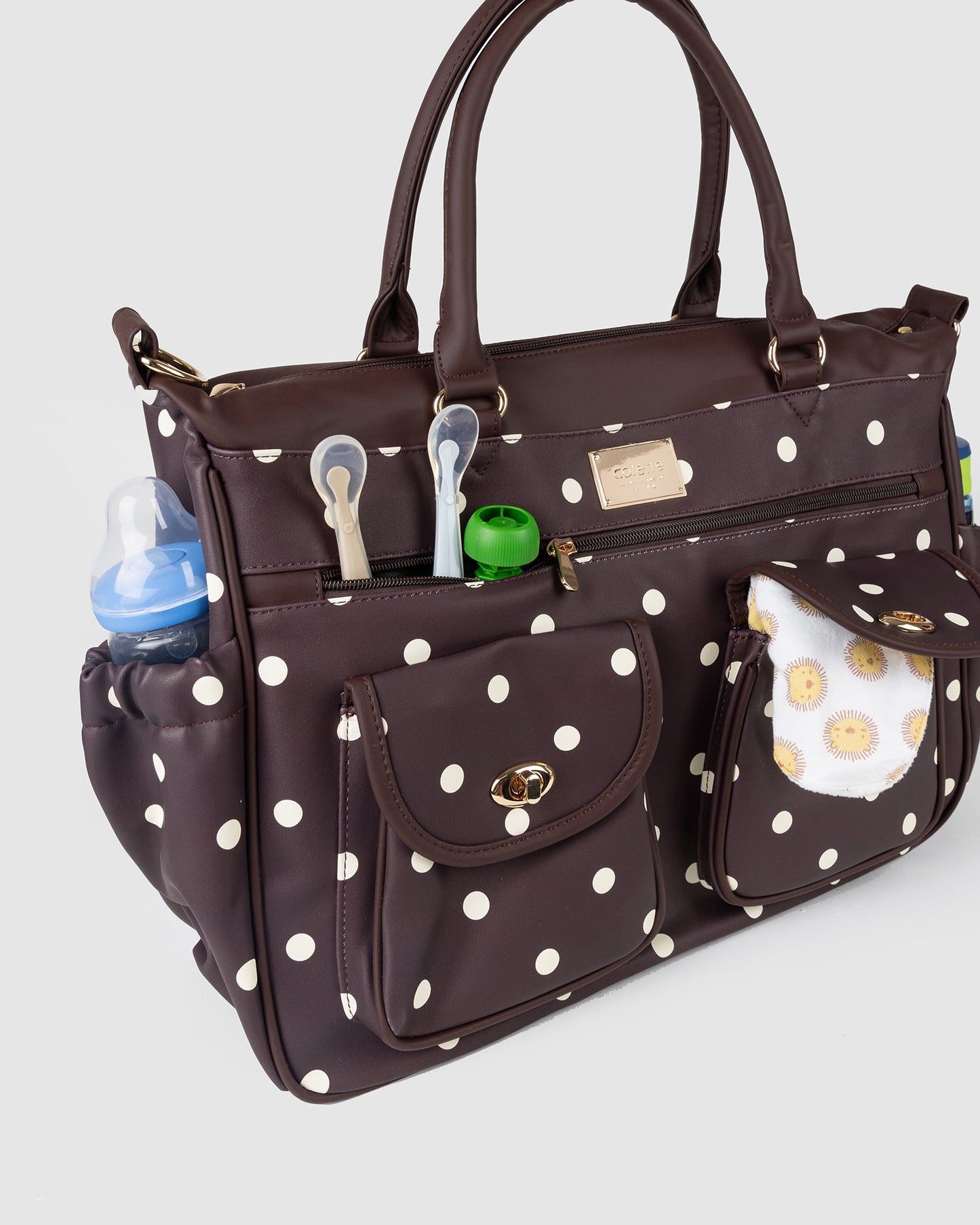 Image of Bags. Product name - Chocolate Double Pocket Baby Bag in Brown colour by brand - Colette by Colette Hayman