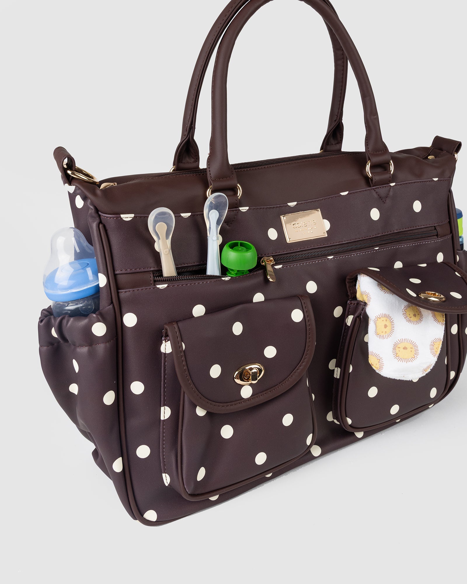 Image of Bags. Product name - Chocolate Double Pocket Baby Bag in Brown colour by brand - Colette by Colette Hayman