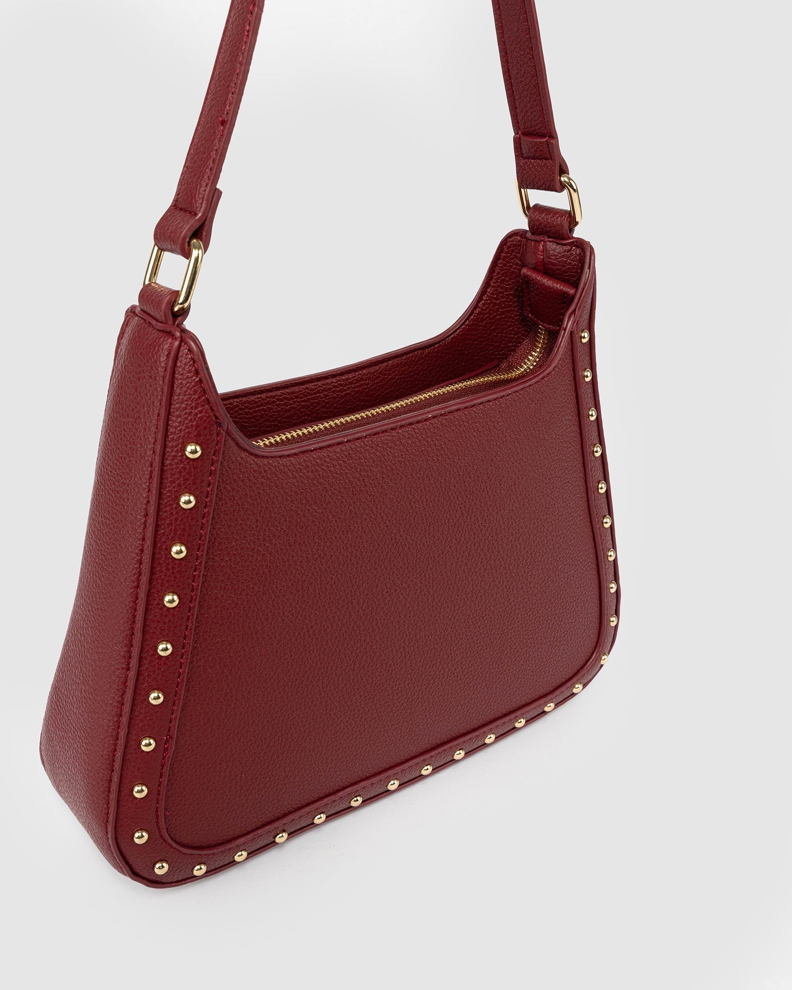 Image of Shoulder Bags. Product name - Berry Aisling Studded Shoulder in Berry colour by brand - Colette by Colette Hayman