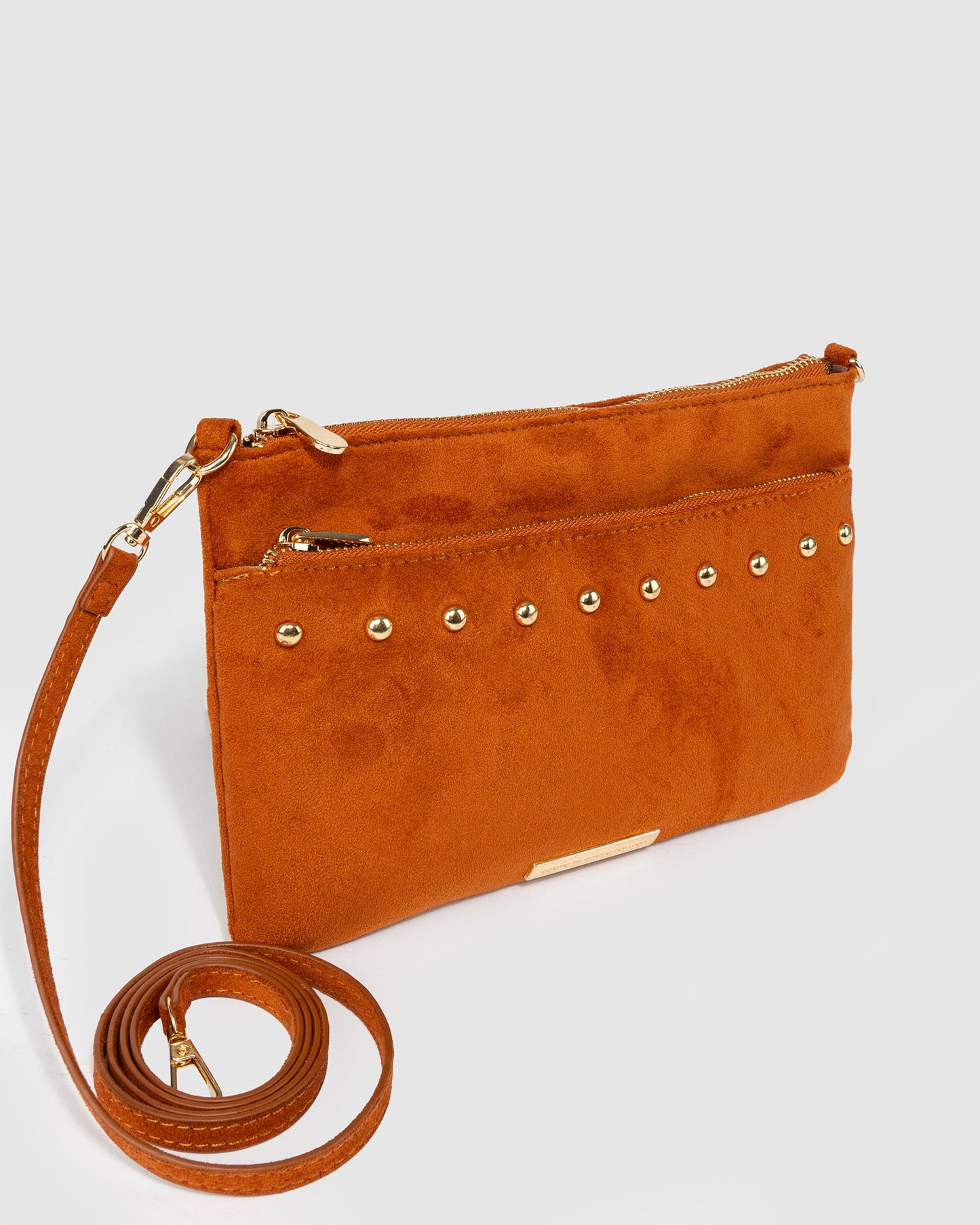 Image of Bags. Product name - Brown Demi Studded Crossbody in Brown colour by brand - Colette by Colette Hayman