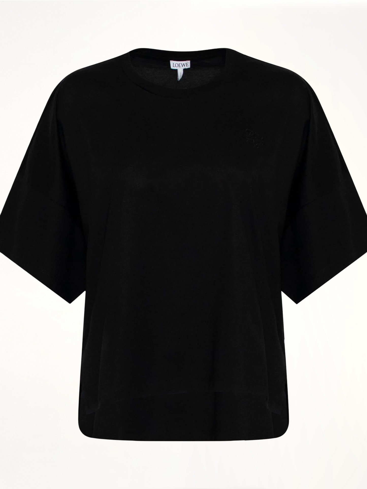 Image of a model wearing Tops. Productname: LOEWE Short Oversize Anagram T-Shirt in BLACK colour by brand - LOEWE
