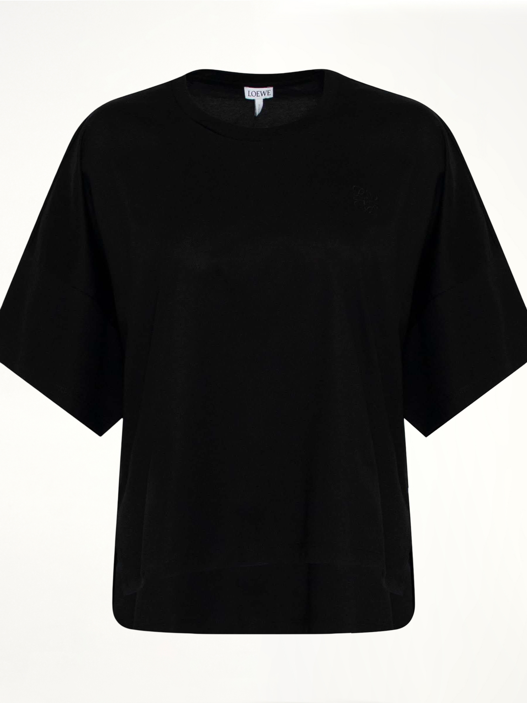 Image of a model wearing Tops. Productname: LOEWE Short Oversize Anagram T-Shirt in BLACK colour by brand - LOEWE