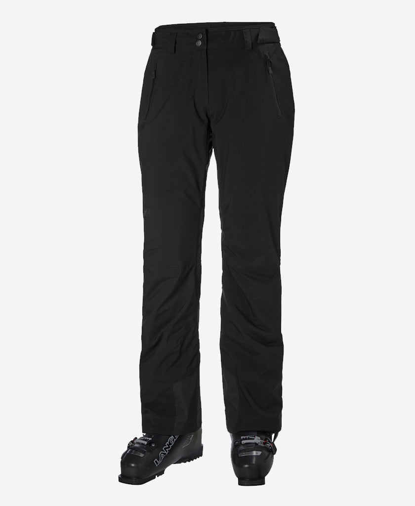 Image of a model wearing Pants. Product name - W LEGENDARY INSULATED PANT, Black in Black colour by brand - Helly Hansen