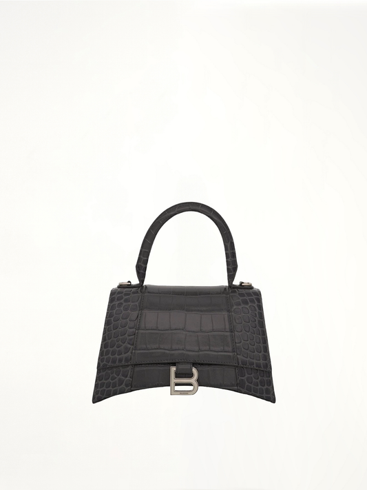 Image of Bags. Productname: BALENCIAGA Hourglass Small Croco Embossed Bag in Grey colour by brand - BALENCIAGA