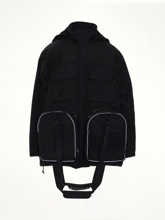 Image of Coats & Jackets. Productname: BALENCIAGA Transformer Gym Bag Parka in BLACK colour by brand - BALENCIAGA